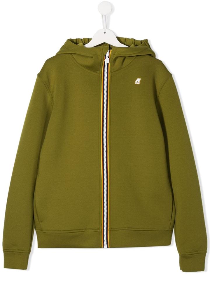 K Way Kids Teen Logo Patch Hoodie - Green