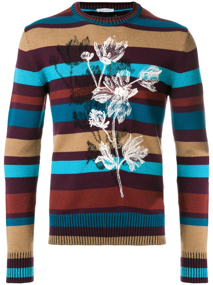 Paolo Pecora Floral Striped Crew Neck Sweater - Multicolour