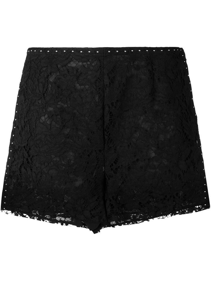 Valentino Studded Heavy Lace Shorts, Women's, Size: 38, Black, Cotton/viscose/polyamide/spandex/elastane