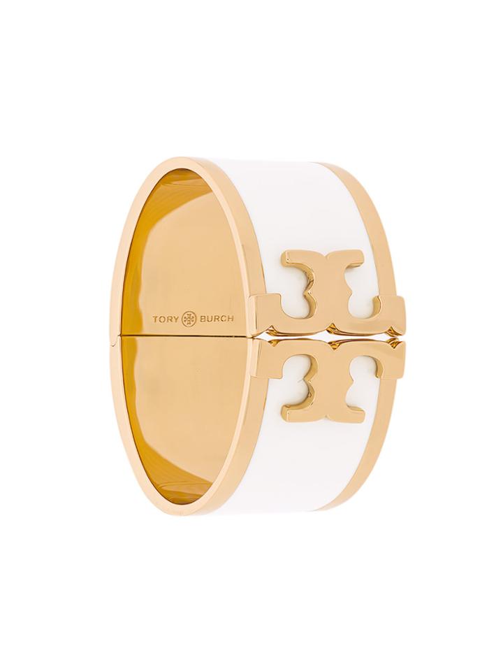 Tory Burch Enamelled Raised-logo Wide Bracelet - White