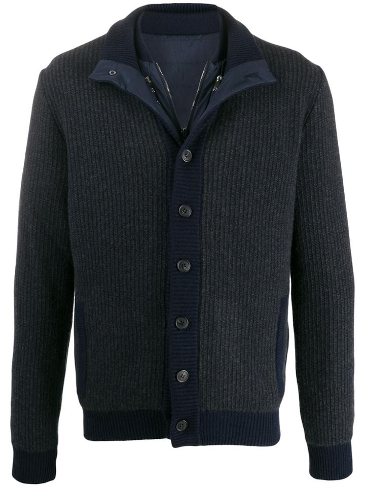 Corneliani Ribbed Knitted Cardigan - Blue