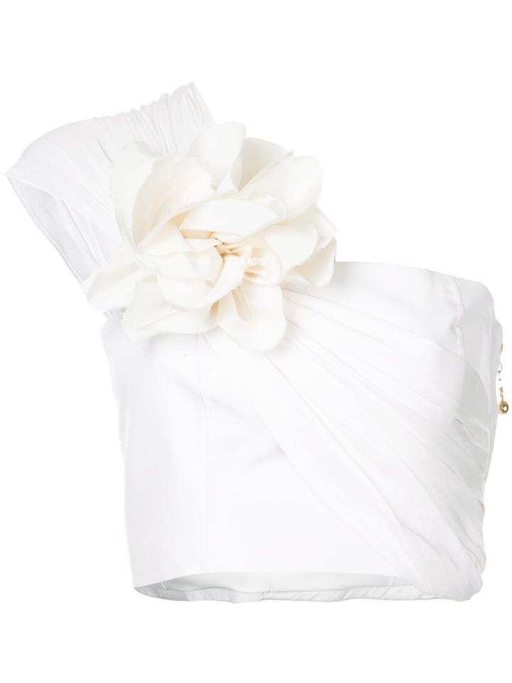 Bambah Side Flower Crop Top - White