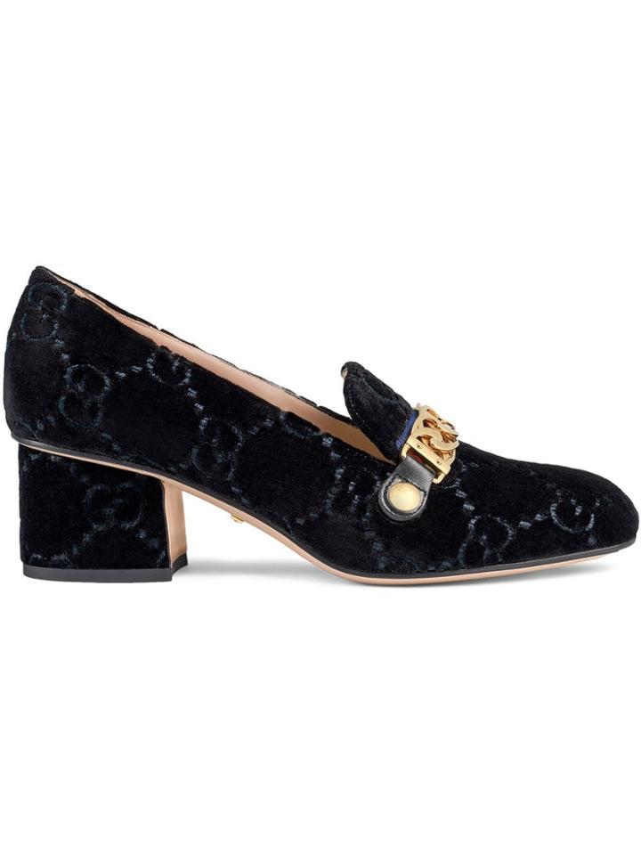Gucci Sylvie Gg Velvet Mid-heel Pumps - Black