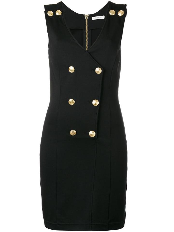 Pierre Balmain Double Breasted V-neck Dress, Women's, Size: 42, Black, Viscose/polyester/spandex/elastane