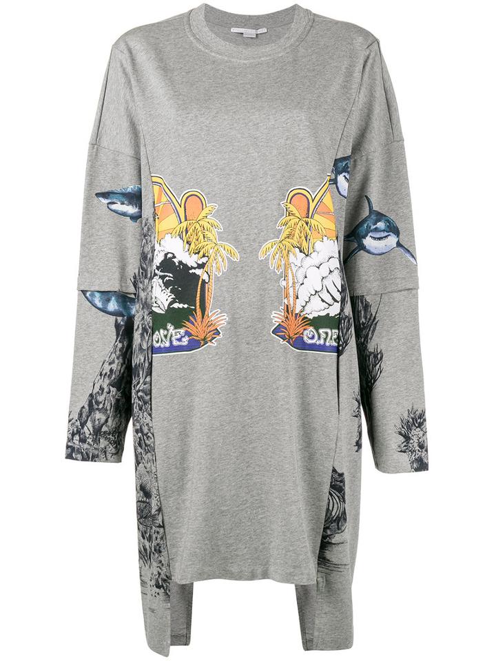 Stella Mccartney - One Love Surf-print Asymmetric Dress - Women - Cotton/viscose - 36, Women's, Grey, Cotton/viscose