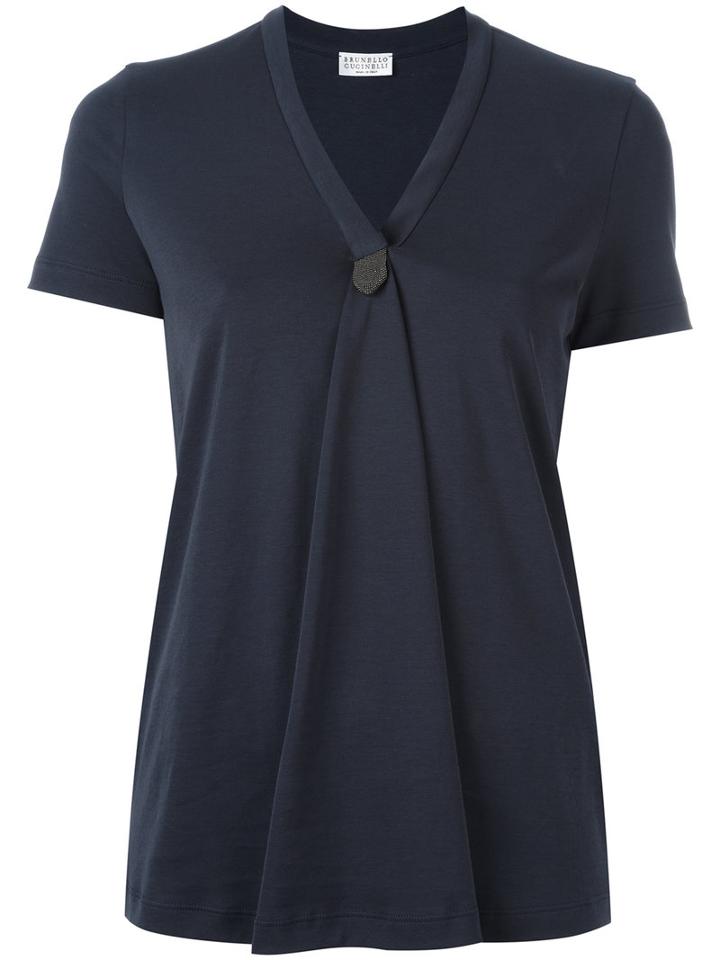Brunello Cucinelli V Neck Blouse, Women's, Size: Xxl, Blue, Cotton