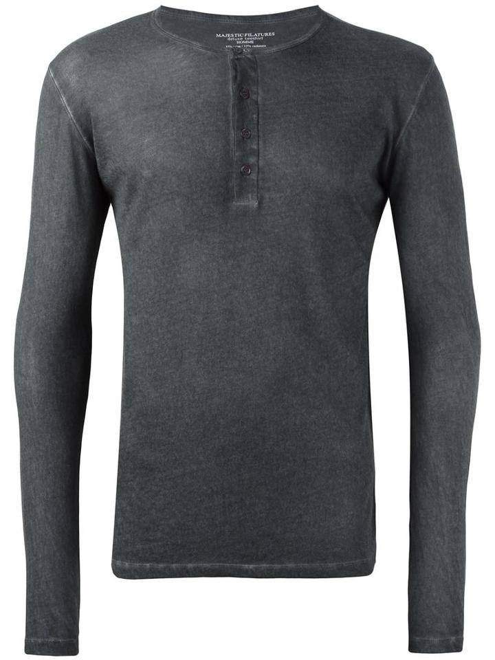 Majestic Filatures Henley Jumper, Men's, Size: Small, Black, Cotton/cashmere