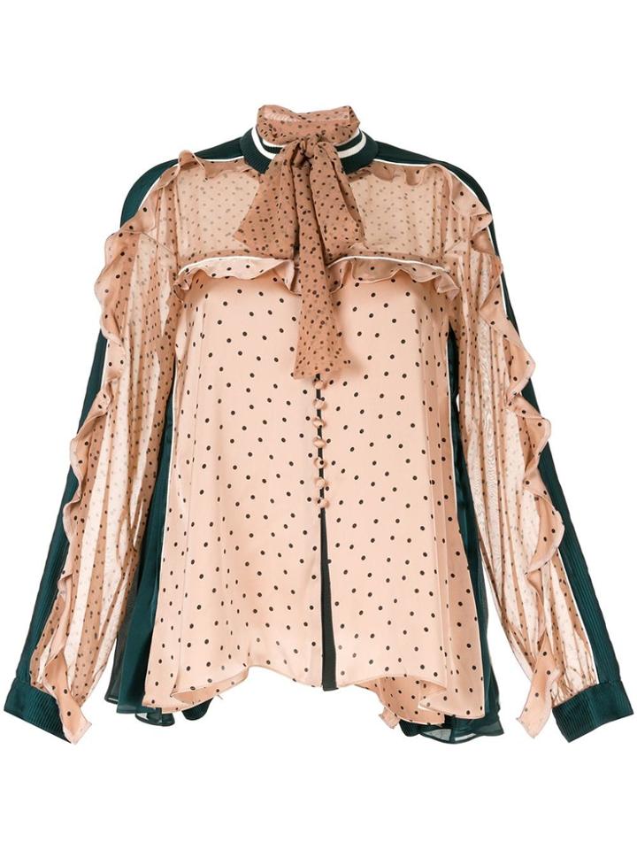 Sacai Ruffle Trim Pussybow Blouse - Neutrals