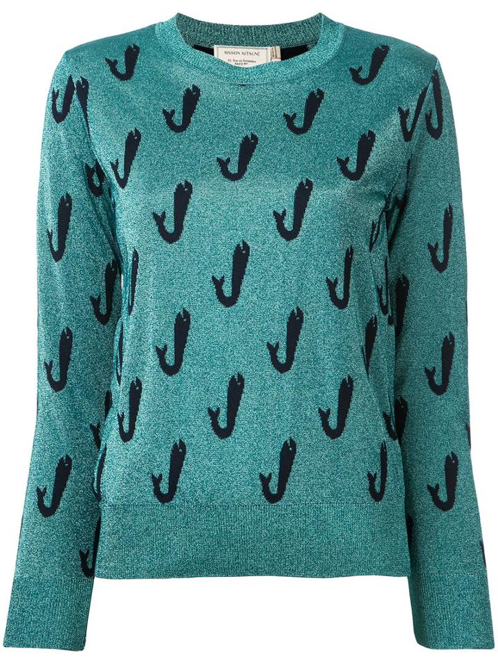 Shiny Fish Jumper - Women - Polyester/viscose/wool - Xs, Green, Polyester/viscose/wool, Maison Kitsuné