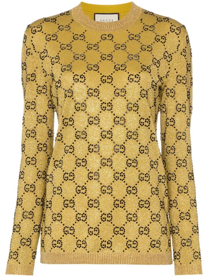 Gucci Crystal Gg Wool Blend Jumper - Gold