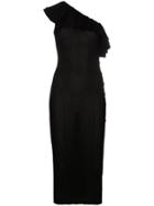 Balmain One Shoulder Dress With Gold Buttons - Black