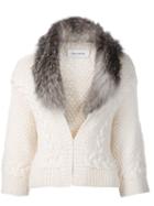 Yigal Azrouel Collar Trim Cardigan, Women's, Size: Large, White, Fox Fur/merino