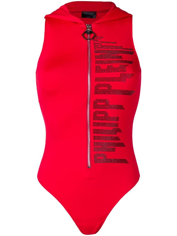 Philipp Plein Embellished Logo Bodysuit - Red