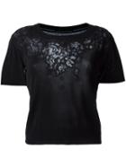 Ermanno Scervino Lace Detail Cropped T-shirt, Women's, Size: 44, Black, Polyamide/polyester/viscose