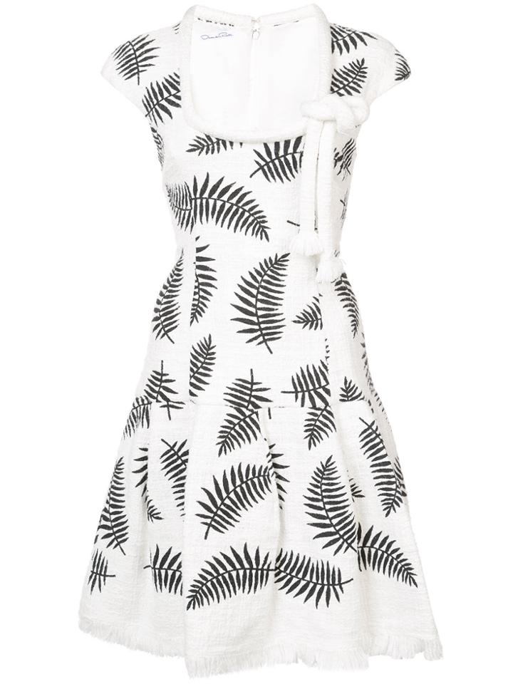 Oscar De La Renta Fern Print Cap Sleeve Dress - White