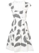 Oscar De La Renta Fern Print Cap Sleeve Dress - White