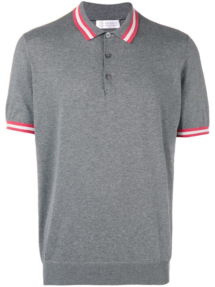 Brunello Cucinelli Striped Trim Polo Shirt - Grey