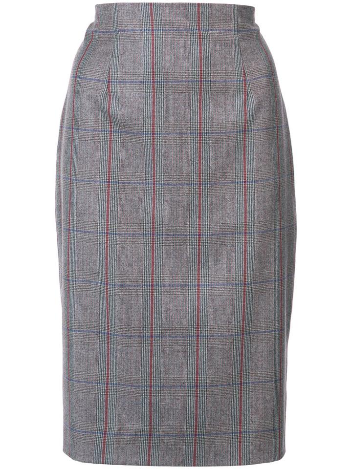 Carolina Herrera - Tartan Check Pencil Skirt - Women - Silk/wool - 2, Brown, Silk/wool