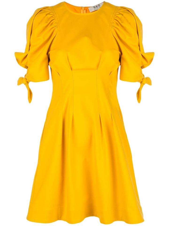 Sea Tied Sleeve Short Dress - Yellow