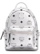 Mcm Logo Print Backpack - Silver
