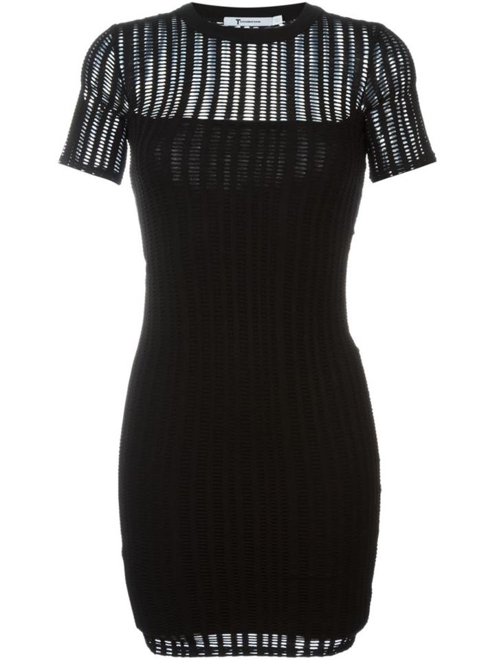 T By Alexander Wang Perforated Fitted Dress, Women's, Size: Medium, Black, Cotton/polyester/spandex/elastane/cotton