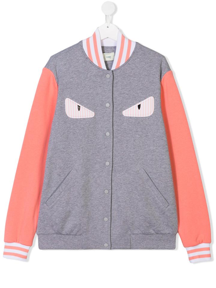 Fendi Kids Teen Appliqué Bomber Jacket - Grey