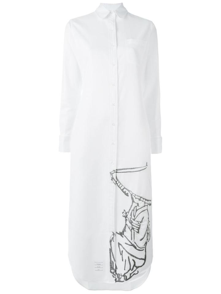 Thom Browne Calf Length R/c Shirt Dress W Intarsia, Women's, Size: 42, White, Cotton/silk