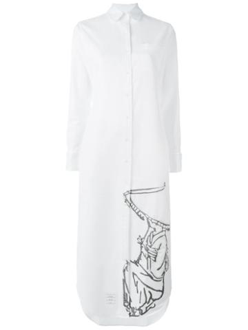 Thom Browne Calf Length R/c Shirt Dress W Intarsia, Women's, Size: 42, White, Cotton/silk