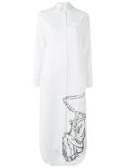Thom Browne Calf Length R/c Shirt Dress W Intarsia, Women's, Size: 42, White, Cotton/silk