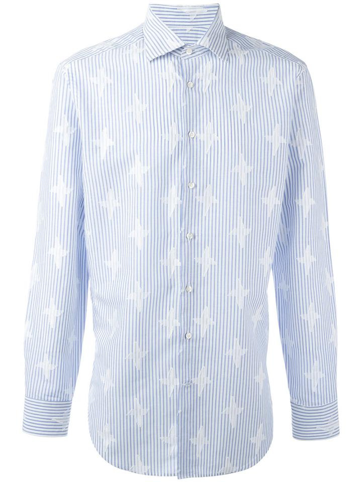 Etro Striped Star Print Shirt, Men's, Size: 39, Blue, Cotton/linen/flax