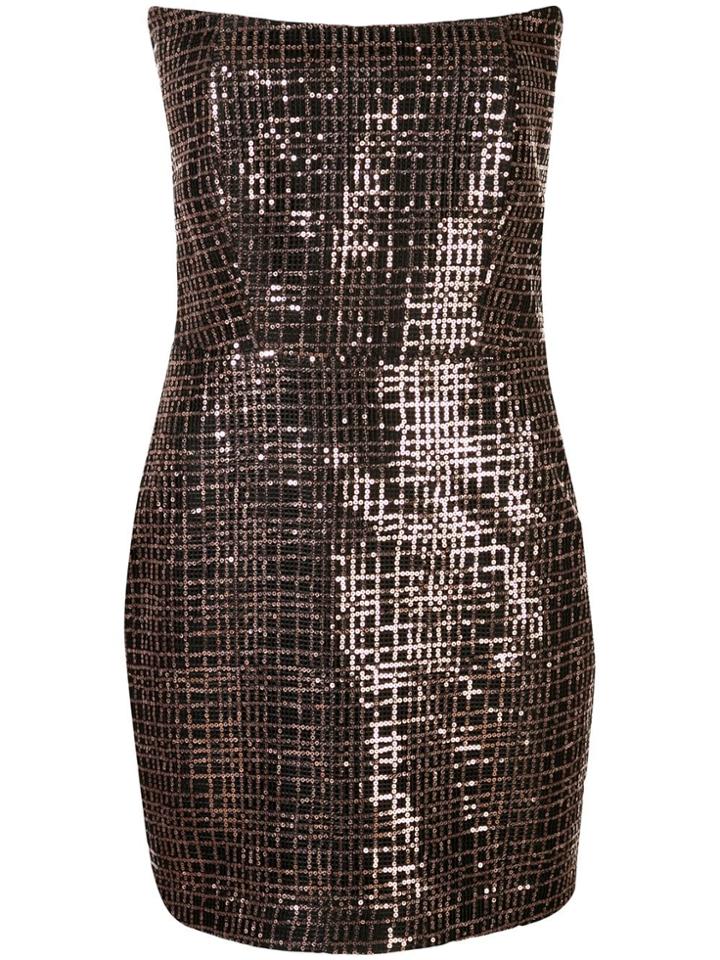 Michelle Mason Strapless Sequined Mini Dress - Brown