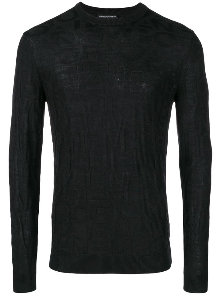 Emporio Armani Embossed Logo Patterned Jumper - Black