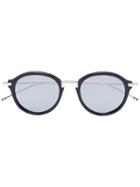 Thom Browne Eyewear Navy, Metallic Silver And Grey Sunglasses - Black