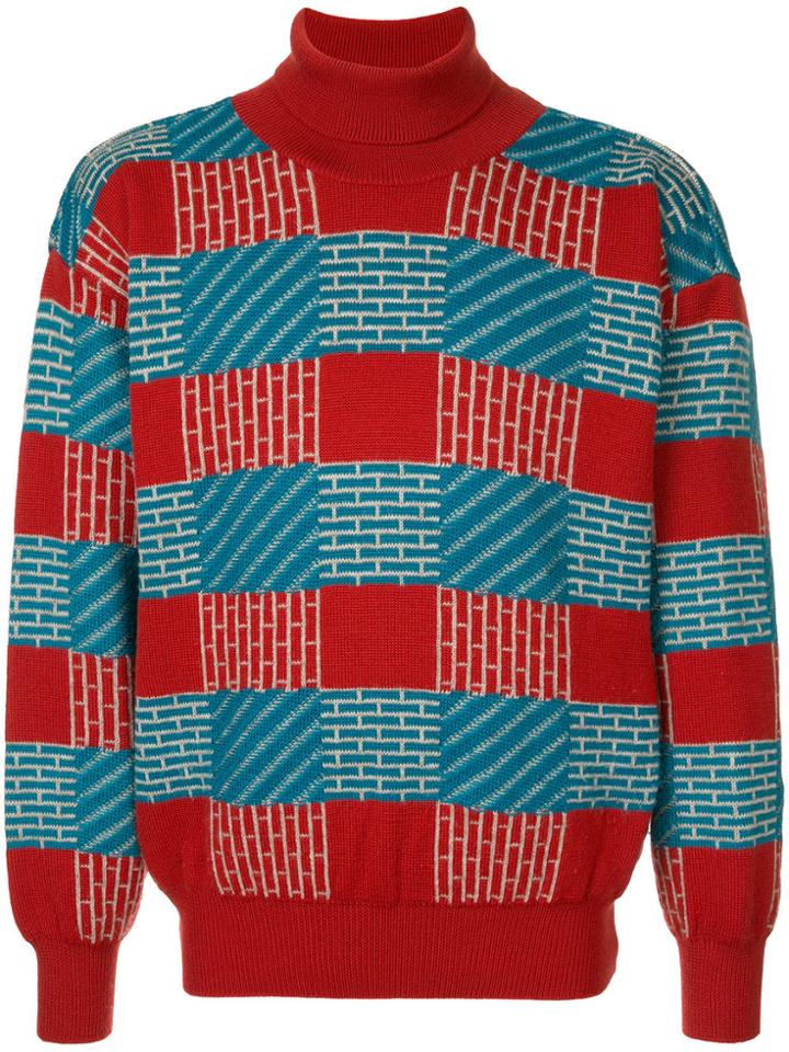 Issey Miyake Vintage Brick Pattern Turtleneck Jumper - Red