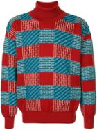 Issey Miyake Vintage Brick Pattern Turtleneck Jumper - Red