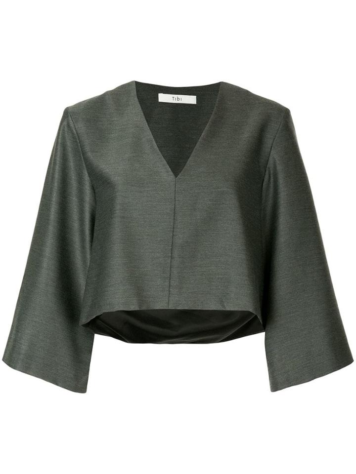 Tibi Drape Bell Sleeve Top - Grey