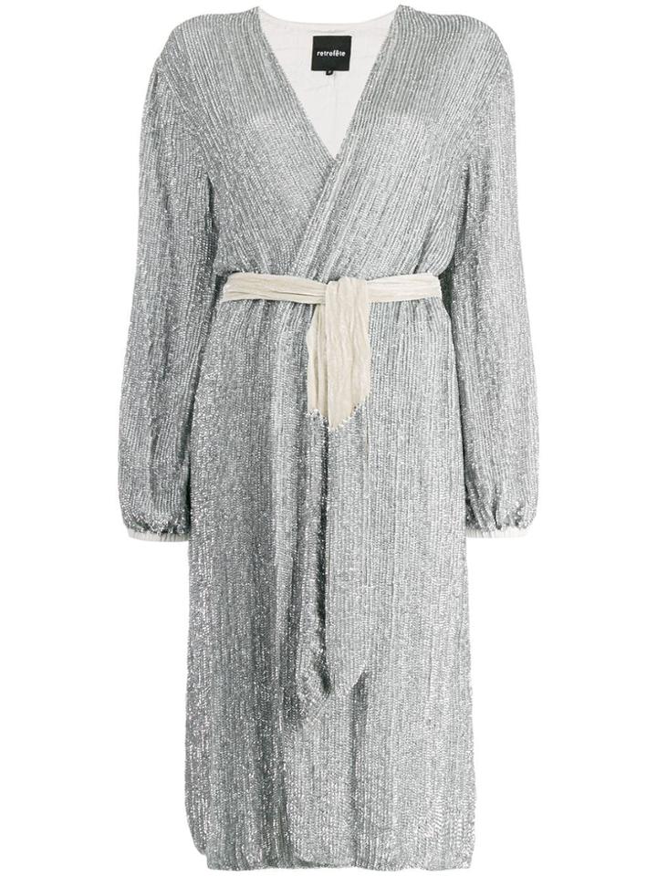Retrofete Sequin Wrap Dress - Silver