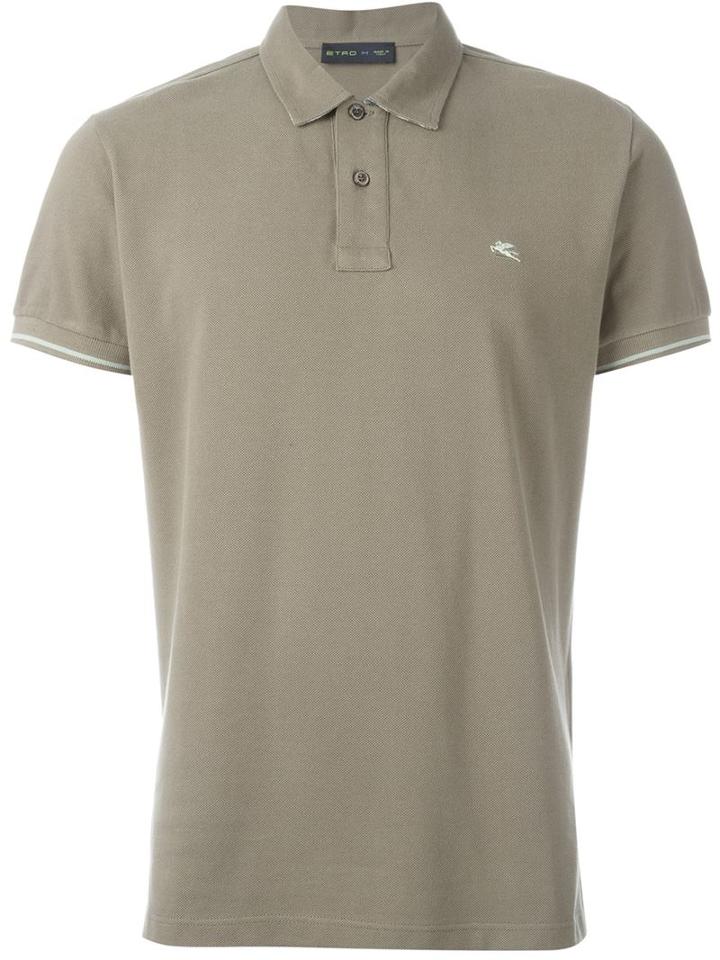 Etro Logo Embroidered Polo Shirt, Men's, Size: Small, Green, Cotton