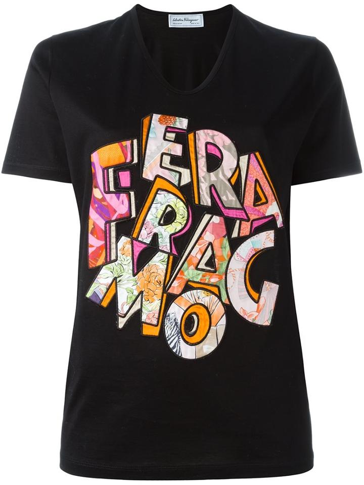 Salvatore Ferragamo Logo Patch T-shirt, Women's, Size: Medium, Black, Cotton/silk
