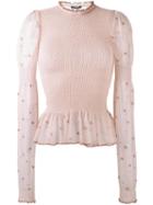 Alexander Mcqueen Emboidered Smocked Tulle Blouse, Women's, Size: Small, Nude/neutrals, Silk/elastodiene/polyamide/metallic Fibre