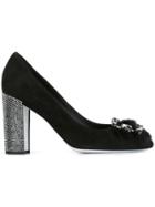 René Caovilla Fur-embellished Pumps - Black