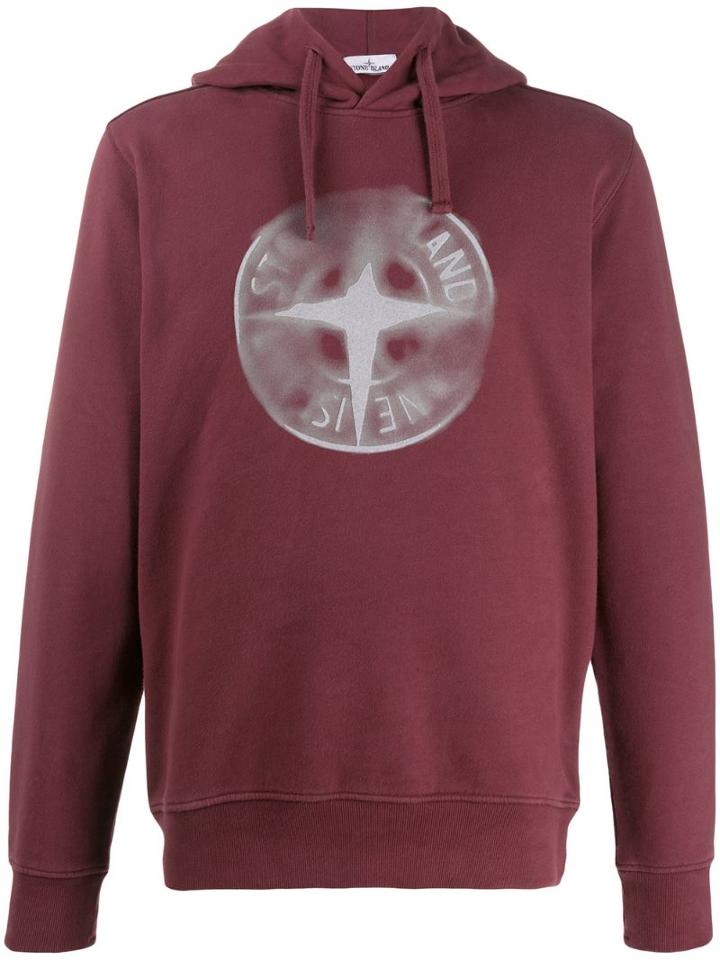 Stone Island Logo Print Hoodie - Red