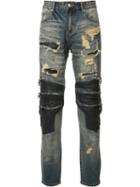 God's Masterful Children Zipped Ripped Skinny Jeans, Men's, Size: 30, Blue, Cotton/polyester