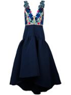 Marchesa Notte - Embroidered Plunge Dress - Women - Polyamide/polyester - 8, Women's, Blue, Polyamide/polyester