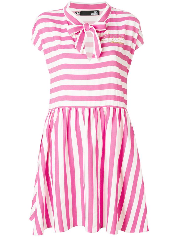 Love Moschino Striped Sleeveless Shirt Dress - White
