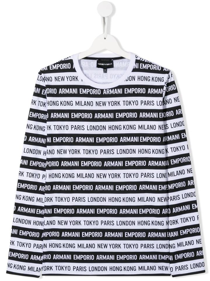 Emporio Armani Kids Teen All Over Logo Print Top - Black