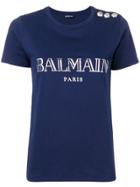 Balmain Button Detail Logo T-shirt - Blue