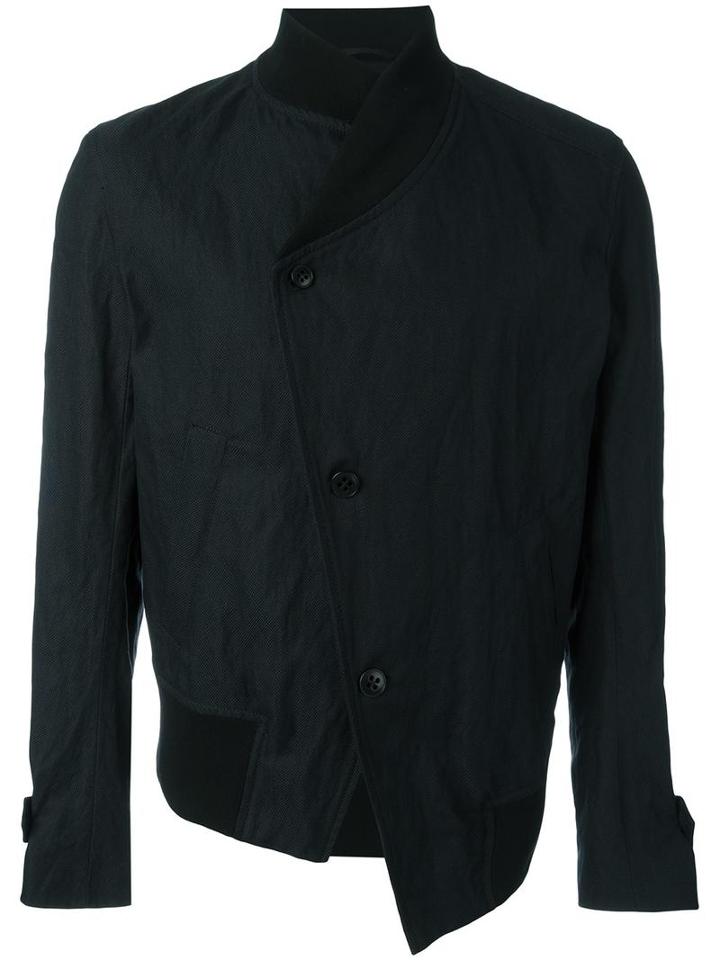 Ann Demeulemeester Grise Asymmetric Bomber Jacket, Men's, Size: Large, Black, Cotton/metal/viscose/cotton