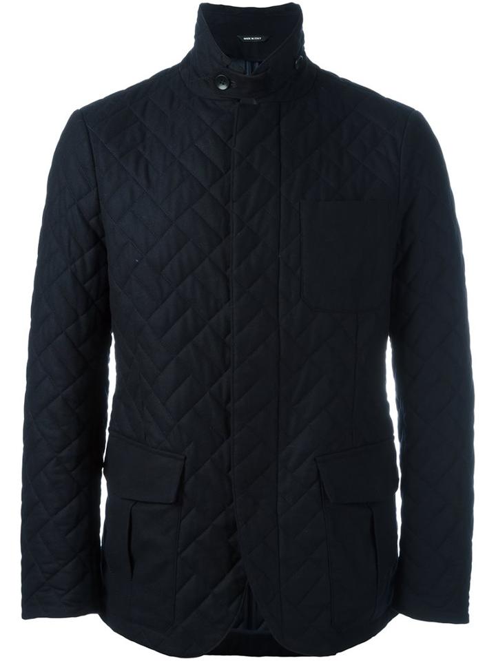 Giorgio Armani Quilted Jacket, Men's, Size: 52, Blue, Goat Skin/polyamide/polyester/virgin Wool