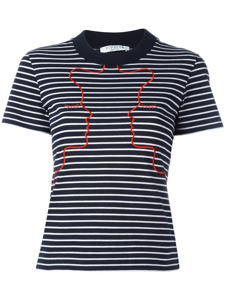 Vivetta Embroidered Stripe T-shirt, Women's, Size: 42, Blue, Cotton